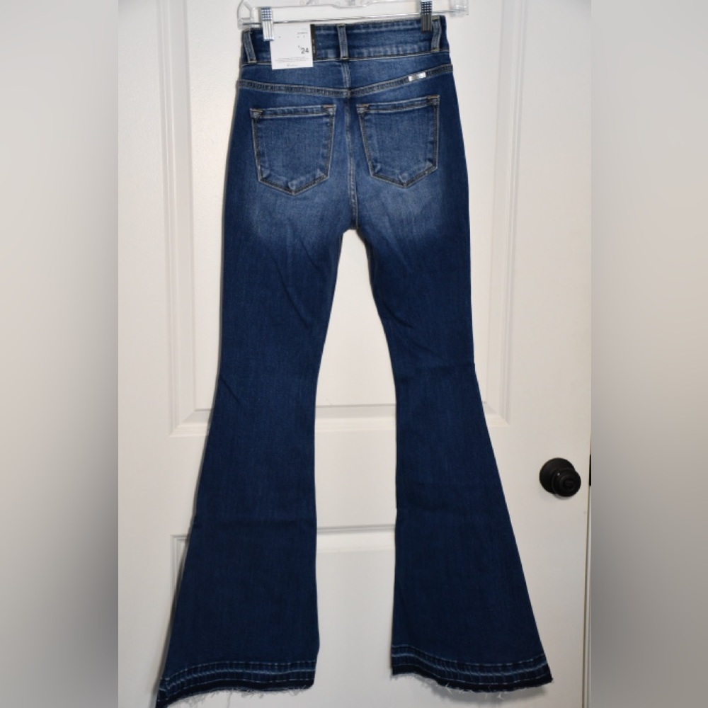 KanCan Distressed Dark Blue Flare Jeans - Picture 3 of 4